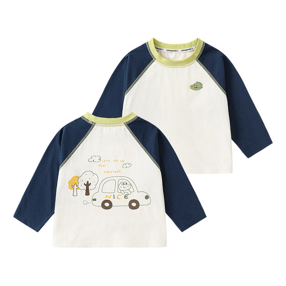
Kaka Panda Baby Cartoon Long Sleeve T-shirt Spring Children's Casual Color Block Top Spring Style Boys and Girls Clothes