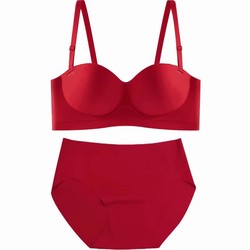 Strapless Underwear Red Wedding Bride And Groom Couple Underwear Small Chest Gathered One Man And One Woman Bra Set