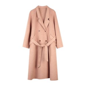 Solighter pure handmade wool double -sided woolen woolen female autumn and winter new double -breasted long hair coat