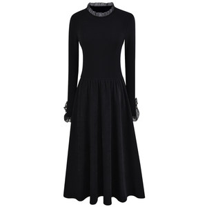 
Yishabufiano temperament splicing knitted dress new women's autumn and winter slim-fitting high-end black long skirt