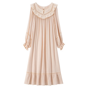 
RoseTree palace style nightgown for women spring and autumn long-sleeved long cotton gauze loose French retro high-end pajamas