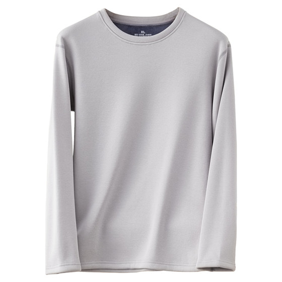 Antibacterial new plus velvet thick cotton long -sleeved T -shirt men's warm bottom shirt autumn winter top with round neck
