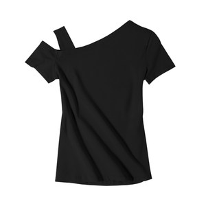 
Black off-shoulder short-sleeved T-shirt for women 2026 summer new style irregular niche slimming clavicle slanted shoulder top