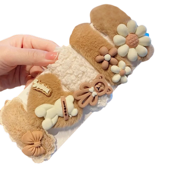 Autumn and winter cute bear plush hairpin for women with bangs hairpin