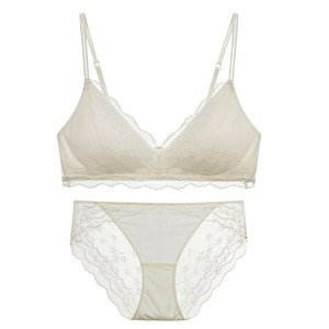 
Forlé Girls Underwear Lace French Small Breast Wireless Bra Set Thin Shoulder Straps Slightly Gathered