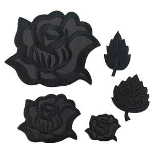 
Self-adhesive black flower embroidery cloth patch solid color pattern patch clothes down jacket pants repair hole patch