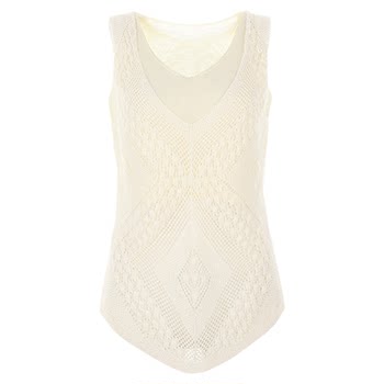 
Wanatry Light Khaki Fake Two-Piece Crochet Vest Suit