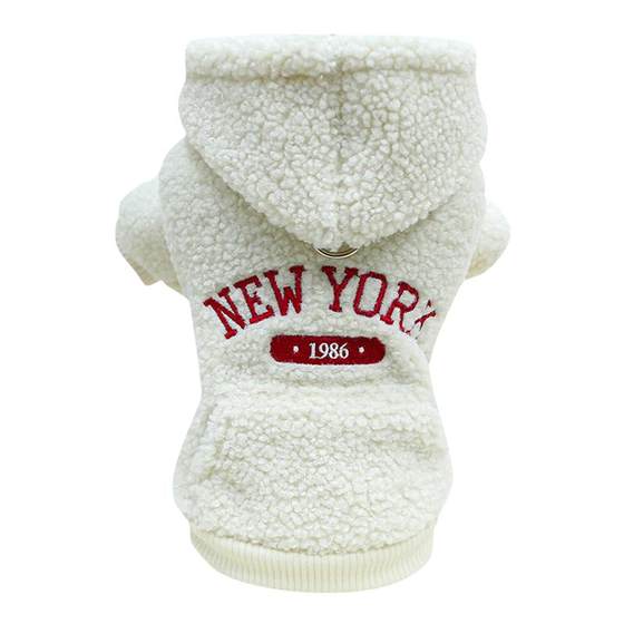 
Dog winter clothes with leash for puppies, winter puppy warm lambswool hooded sweatshirt, Yorkshire autumn