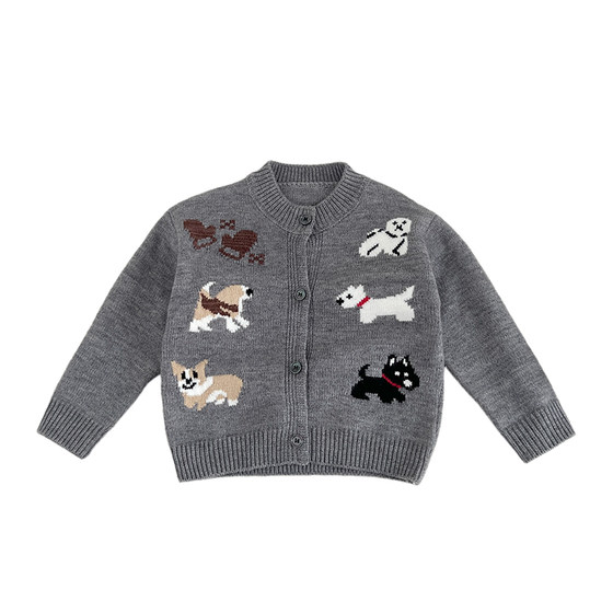 
Men's knitted cartoon cardigan infant and toddler puppy new fashionable spring and autumn top baby girl sweater jacket