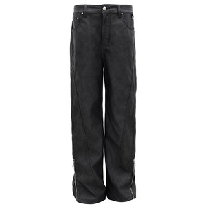 
STK SmallTownKid straight split zipper leather pants American retro straight primary color denim trousers for men and women