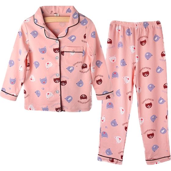 Children's pajamas spring and autumn thin cotton set Cascane baby Zhongda girl girl long -sleeved parent -child home service