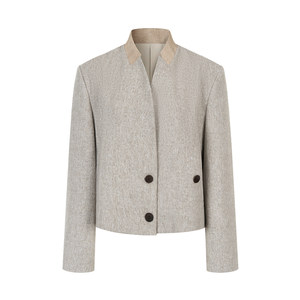 
Genesis Yuan [Simple and Elegant] Short Spliced Collar Sheep Wool Woolen Suit Jacket Women's 2025 New Style
