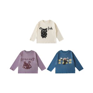 
Youyou Cat Print Boys Round Neck Pullover Loose Casual T-Shirt 2026 Spring and Autumn Children's Handsome Long Sleeve Top