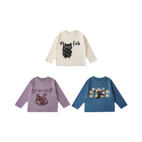 
Youyou Cat Print Boys Round Neck Pullover Loose Casual T-Shirt 2026 Spring and Autumn Children's Handsome Long Sleeve Top