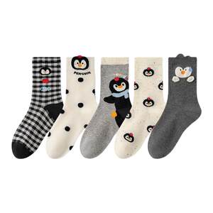 Women's Socks Spring and Summer Popular Cotton Socks Women's Mid-Tube Socks Cartoon Cute Versatile Penguin Warm Matching Girls' Socks