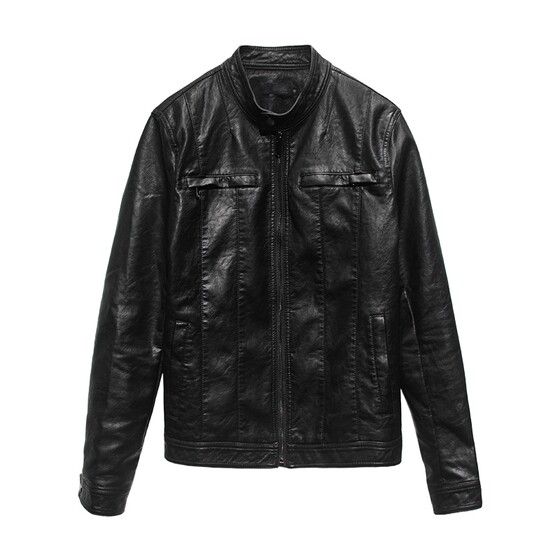
Spring new stand-up leather jacket for men Korean style slim PU leather jacket for young handsome motorcycle clothing plus velvet leather jacket trendy