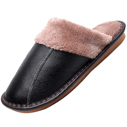 Genuine Leather Cowhide Warm Cotton Leather Slippers Indoor Couple Men And Women Thick-soled Non-slip Waterproof Autumn And Winter Home Dormitory Slippers