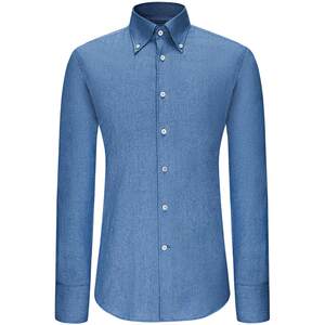 Bai Pin Pure Cotton New Covered Business Leisure Fashion denim shirt male slim pure color formula professional long -sleeved shirt