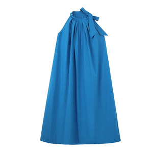 
Vitatha Dopamine Forget-Asking Strap Beautiful Blue Hammer Neck Dress Sleeveless Mid-Long Dress