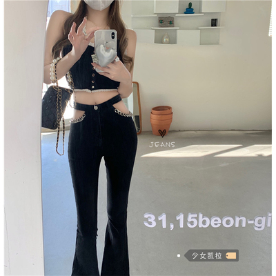 taobao agent Autumn jeans, fitted black trousers, high waist, loose straight fit