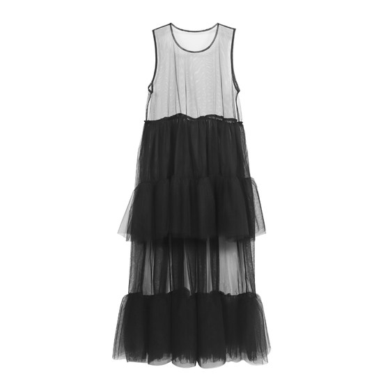 
TEATREE irregular layered mesh dress fairy skirt with outer cover skirt perspective personalized design long skirt