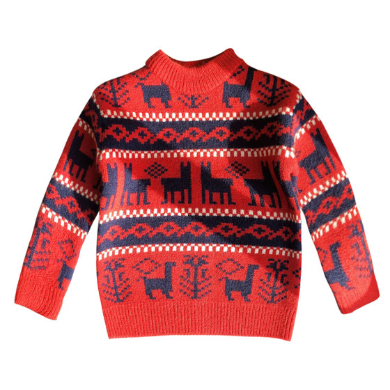 
New Year cotton cashmere boy thickened jacquard knitted pullover children's round neck sweater Christmas autumn and winter parent-child outfit