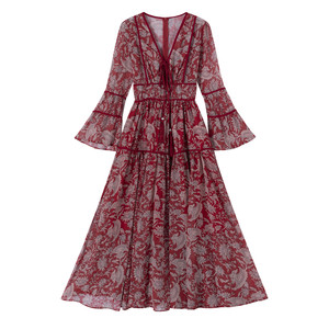 
Sanya seaside vacation beach skirt printed dress for women island beach travel photo skirt long sleeve long skirt for women