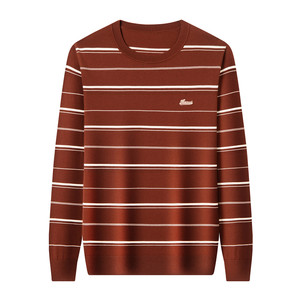 
Hengyuanxiang spring and autumn thin woolen sweater men's round neck top striped long-sleeved T-shirt loose knitted bottoming shirt