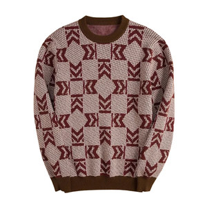 
Winter prismatic plaid three-strand thickened and warm men's cashmere sweater round neck contrasting color 100 pure cashmere youth sweater