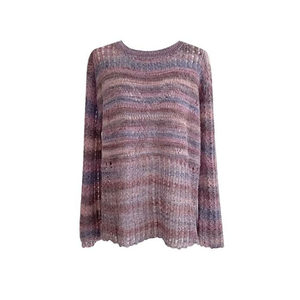 
Spot pink purple lazy style soft waxy pullover sweater for women autumn long-sleeved off-shoulder hollow colorful sweater