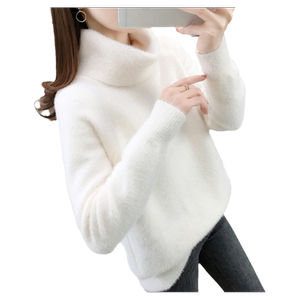 Packing collar sweater female autumn and winter thickened 2024 new red turtleneck loose plus velvet shirt top
