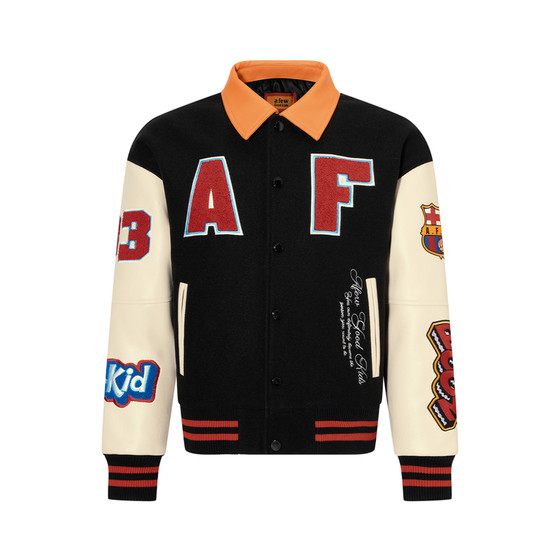 
AFGK25FW lapel contrasting color baseball cotton jacket American retro towel embroidered couple jacket autumn and winter thickened jacket