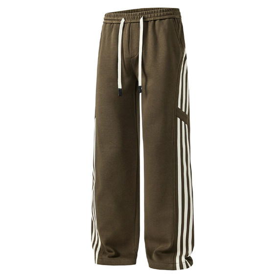 
American classic deconstructed striped sports trousers men's loose straight spring and autumn new wide-leg floor-sweeping casual trousers