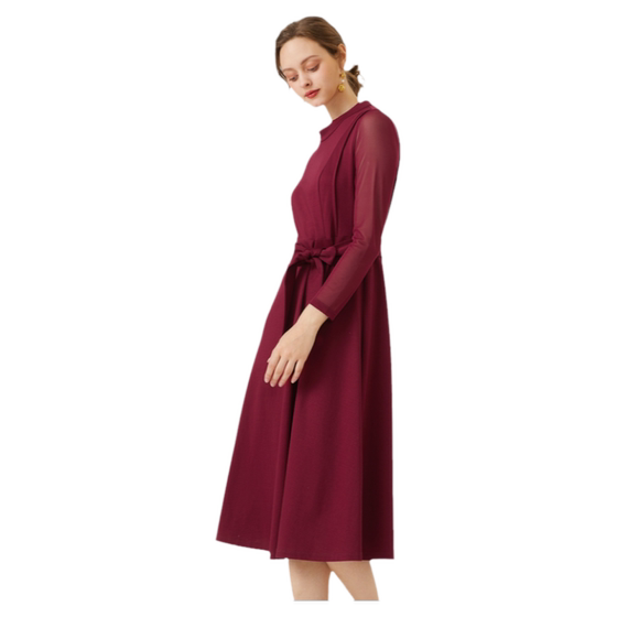 Manhaf big -name women's half -high -necked high -waisted high -waisted dress, commute wine red waist dress temperament lady skirt