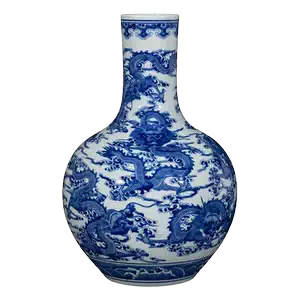 ※中国古美術/青花赤龍紋天球瓶/ (底款:大清乾隆年製) 中国古美術/青花赤龍紋天球瓶/ (底款:大清乾隆年製)
