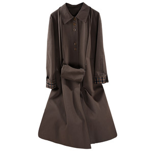 
DIGBUTY GHA Art Girl' Pima Cotton Salt Contraction Texture High-end Silhouette Trench Coat Lapel Medium-length Coat