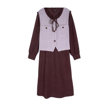 Qiyi large size two -piece dress new winter wooden ear ear collar, thin and thin MM grinding hair A -line long skirt
