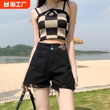 High waisted denim shorts for women's 2023 summer new loose fit