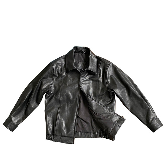 
High-end genuine leather jacket men's motorcycle leather jacket uncoated fully vegetable tanned sheepskin jacket classic executive top