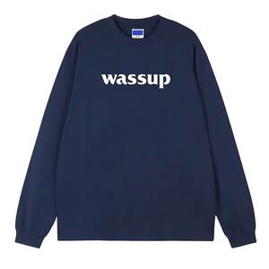 WassupHouse American printed long-sleeved T-shirt for men and women in autumn and winter, heavy cotton couple tops underwear trendy