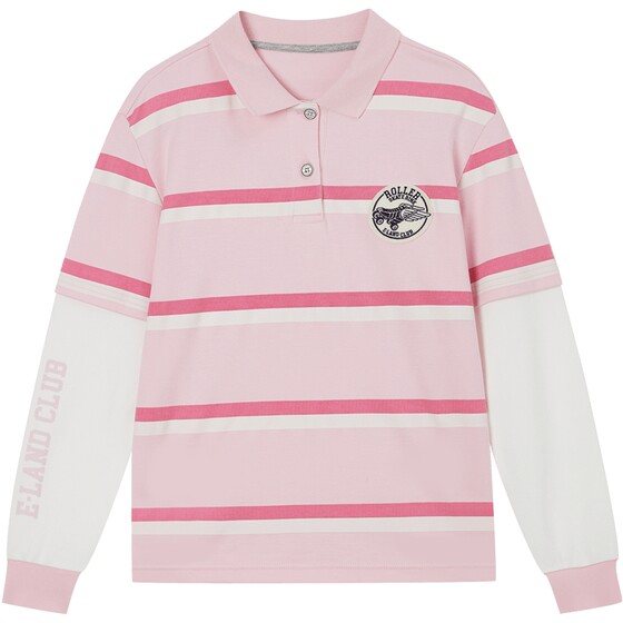 
[100% cotton] eland kids clothes for boys and girls T-shirts in spring and autumn contrasting colors fake two-piece long sleeves