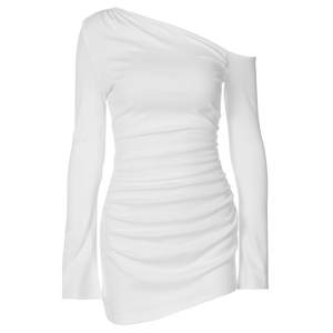 
shemoda design slant collar off-shoulder long-sleeved dress women's pleated high-waist slim slim hot girl one-step dress