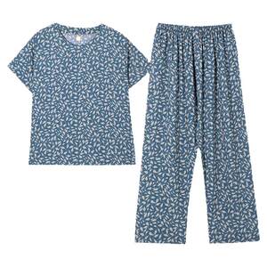 Pajama women's short sleeved plus size artificial cotton silk middle-aged and elderly women's mom cotton silk thin style women's summer home suit set