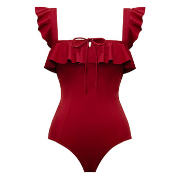 
visualmood vintage red ruffled swimsuit