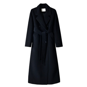 
2025 Autumn and Winter High-end Wool Cashmere Coat Black Hepburn Slim Women's Extra Long Woolen Coat