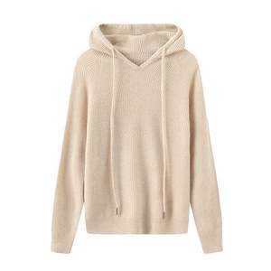 
Chunzhu 100% sheep wool simple hooded long-sleeved knitted pullover sweater top for women