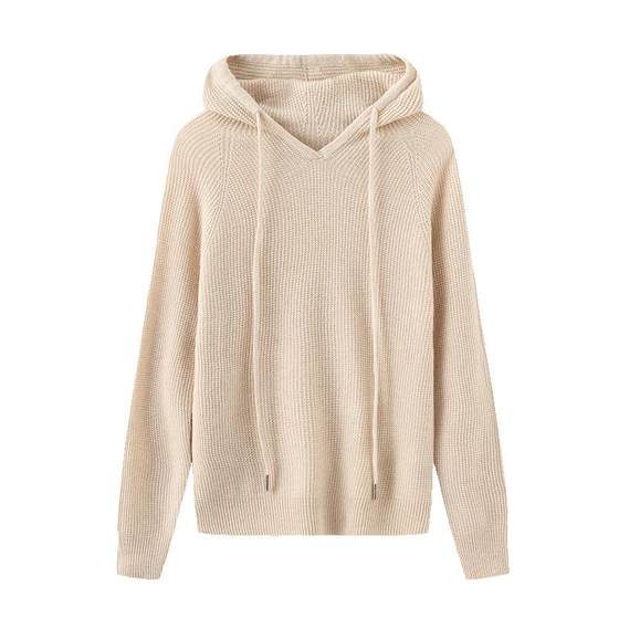 
Chunzhu 100% sheep wool simple hooded long-sleeved knitted pullover sweater top for women