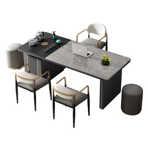 
Light luxury modern office tea table integrated office rock slab tea table chair combination desk dual-purpose office desk with tea table