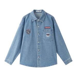 
[Ma Fu Joint] Sanfu 2026 Spring Men's Embroidered Badge Striped Denim Long Shirt 516583