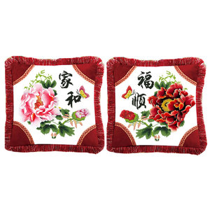 
Hand-embroidered cross-stitch pillows, a pair of lace high-end lace Chinese style floral living room sofa pillows